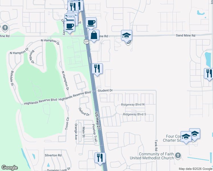 map of restaurants, bars, coffee shops, grocery stores, and more near 189 Trinity Ridge Circle in Davenport
