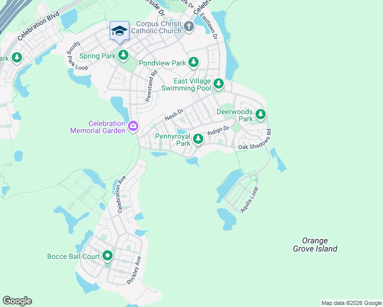 map of restaurants, bars, coffee shops, grocery stores, and more near 724 Oak Shadows Road in Kissimmee