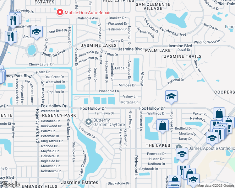 map of restaurants, bars, coffee shops, grocery stores, and more near 10039 Salix Lane in Port Richey
