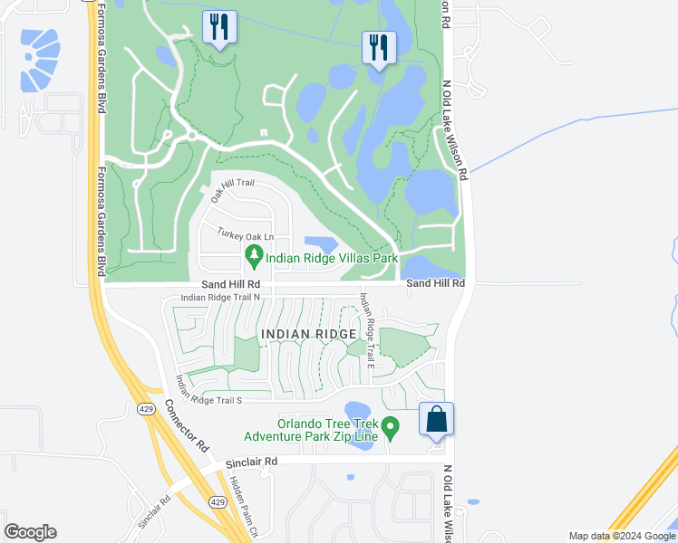 map of restaurants, bars, coffee shops, grocery stores, and more near 7712 Water Oak Court in Kissimmee