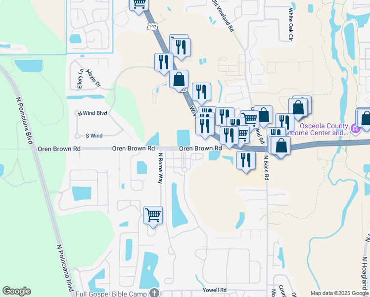 map of restaurants, bars, coffee shops, grocery stores, and more near Marcello Boulevard in Kissimmee