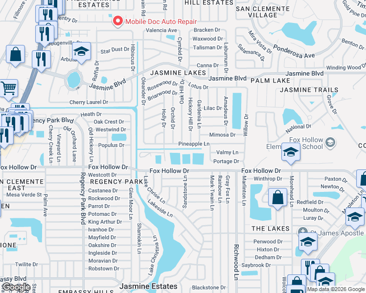map of restaurants, bars, coffee shops, grocery stores, and more near 7714 Pineapple Lane in Port Richey