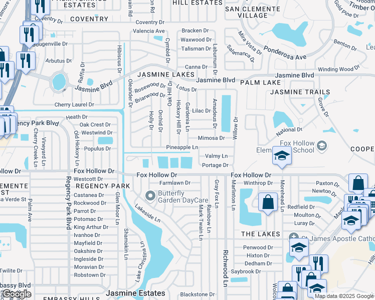 map of restaurants, bars, coffee shops, grocery stores, and more near 7810 Pineapple Lane in Port Richey