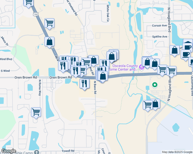 map of restaurants, bars, coffee shops, grocery stores, and more near 4397 West Vine Street in Kissimmee