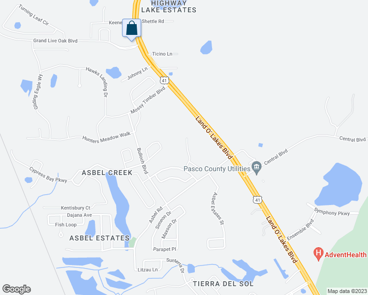 map of restaurants, bars, coffee shops, grocery stores, and more near 10047 Landport Way in Land O' Lakes