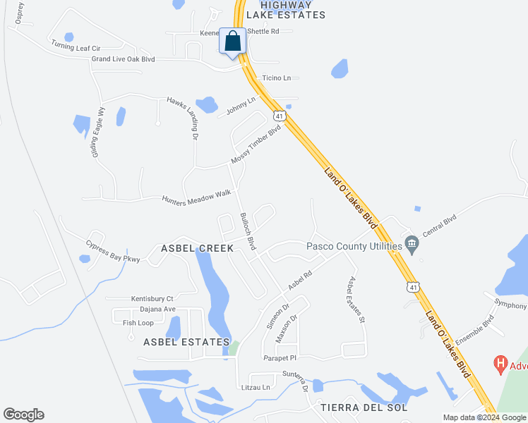 map of restaurants, bars, coffee shops, grocery stores, and more near 10145 Perthshire Circle in Land O' Lakes