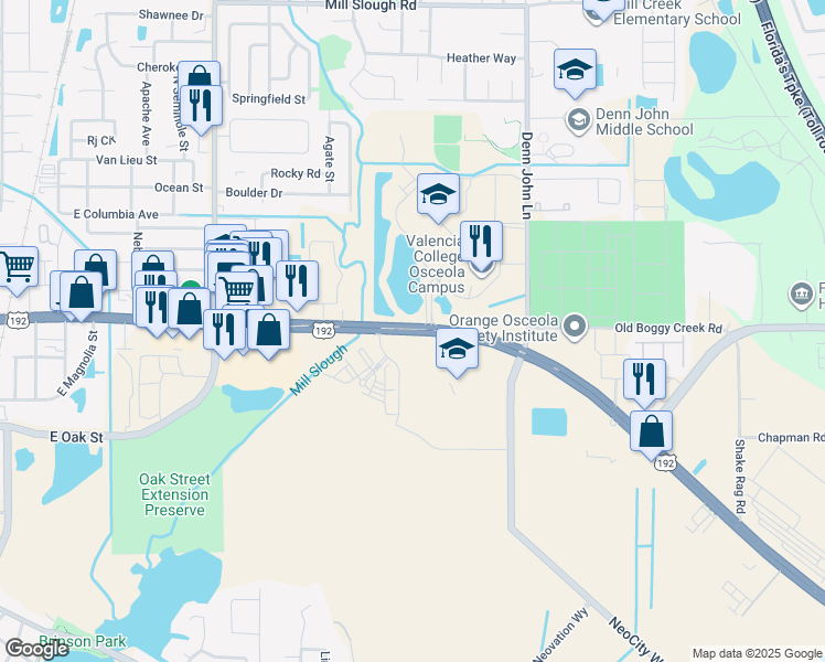 map of restaurants, bars, coffee shops, grocery stores, and more near 1450 East Vine Street in Kissimmee