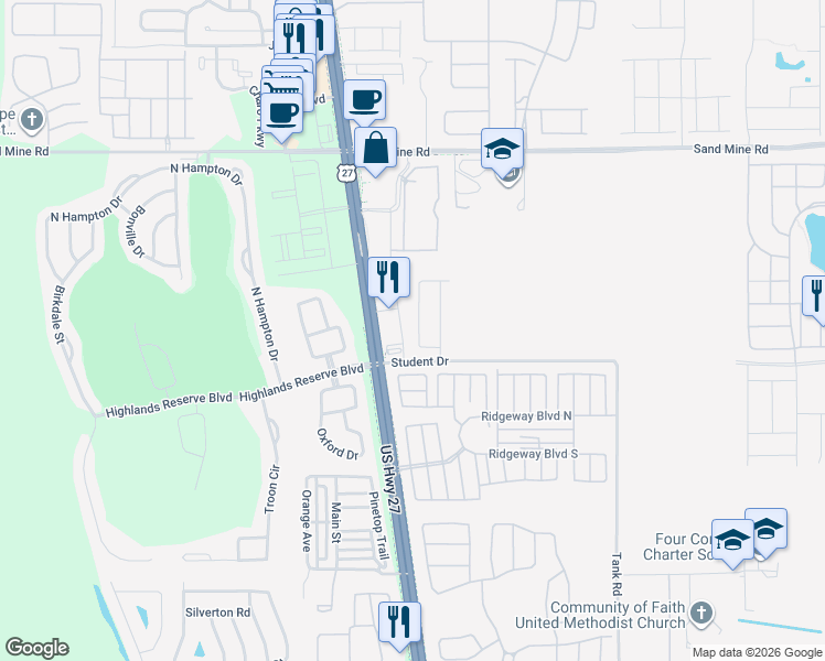 map of restaurants, bars, coffee shops, grocery stores, and more near 189 Trinity Ridge Circle in Davenport