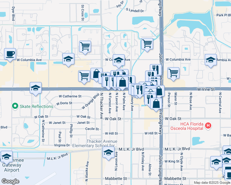 map of restaurants, bars, coffee shops, grocery stores, and more near in Kissimmee