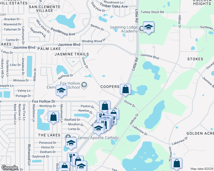 map of restaurants, bars, coffee shops, grocery stores, and more near 10105 Grove Drive in Port Richey