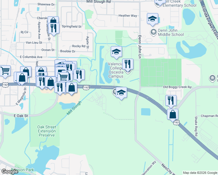 map of restaurants, bars, coffee shops, grocery stores, and more near 1450 East Vine Street in Kissimmee