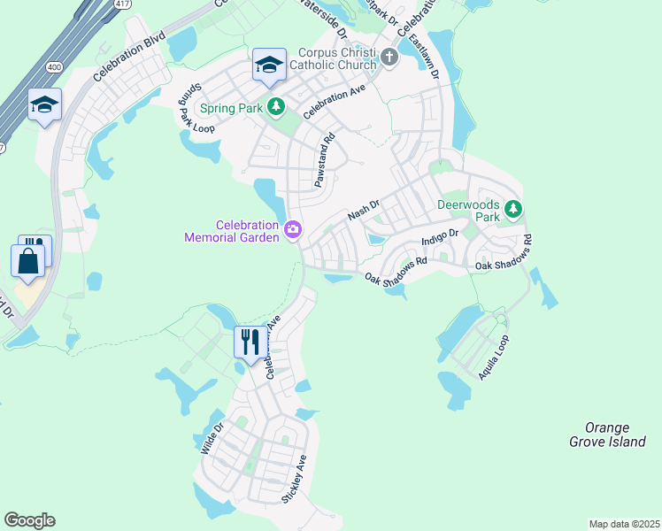 map of restaurants, bars, coffee shops, grocery stores, and more near 1015 Old Blush Road in Kissimmee