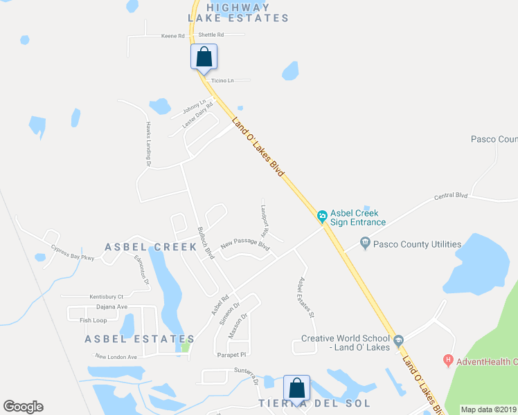 map of restaurants, bars, coffee shops, grocery stores, and more near 10101 Landport Way in Land O' Lakes