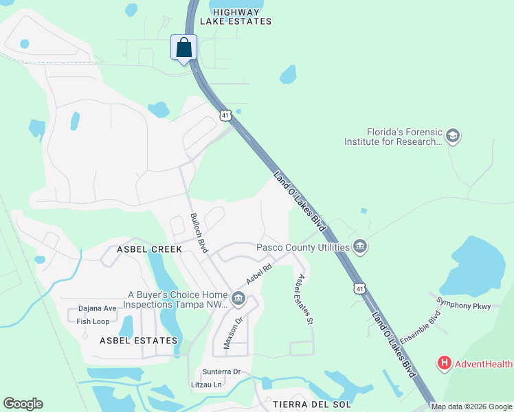 map of restaurants, bars, coffee shops, grocery stores, and more near 10127 Landport Way in Land O' Lakes