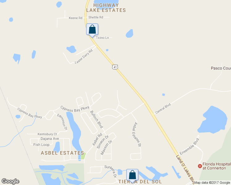 map of restaurants, bars, coffee shops, grocery stores, and more near 10109 Landport Way in Land O' Lakes
