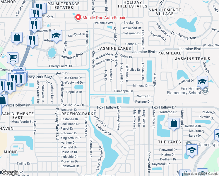 map of restaurants, bars, coffee shops, grocery stores, and more near 10133 Oak Hill Drive in Port Richey