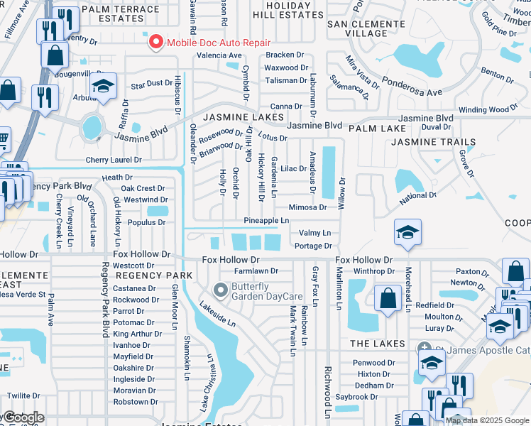 map of restaurants, bars, coffee shops, grocery stores, and more near 10132 Hickory Hill Drive in Port Richey