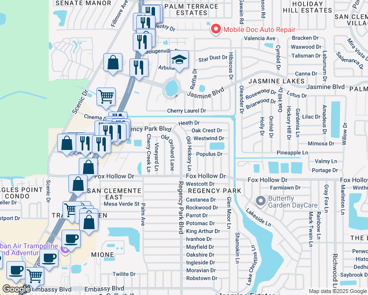 map of restaurants, bars, coffee shops, grocery stores, and more near 10120 Regency Park Boulevard in Port Richey