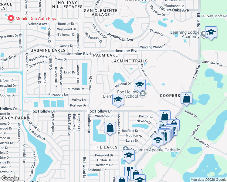 map of restaurants, bars, coffee shops, grocery stores, and more near 8243 National Drive in Port Richey