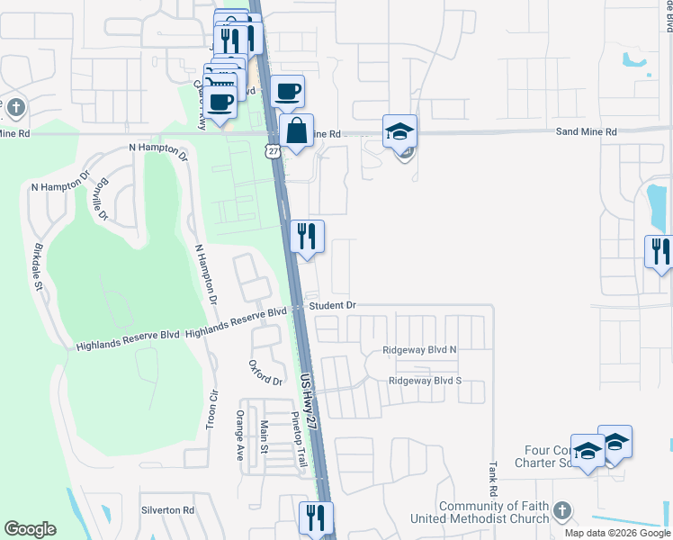 map of restaurants, bars, coffee shops, grocery stores, and more near 120 Trinity Ridge Circle in Davenport
