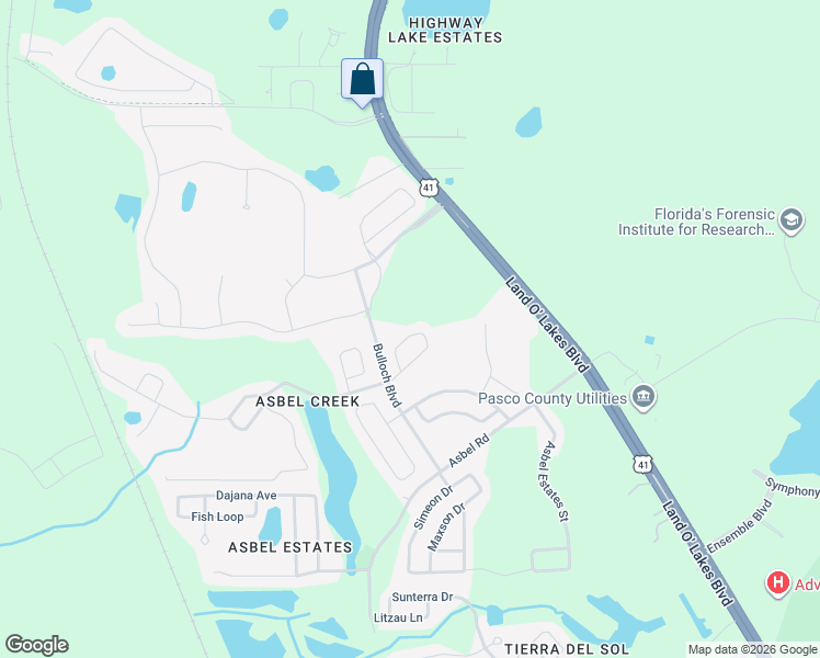 map of restaurants, bars, coffee shops, grocery stores, and more near 10138 Perthshire Circle in Land O' Lakes