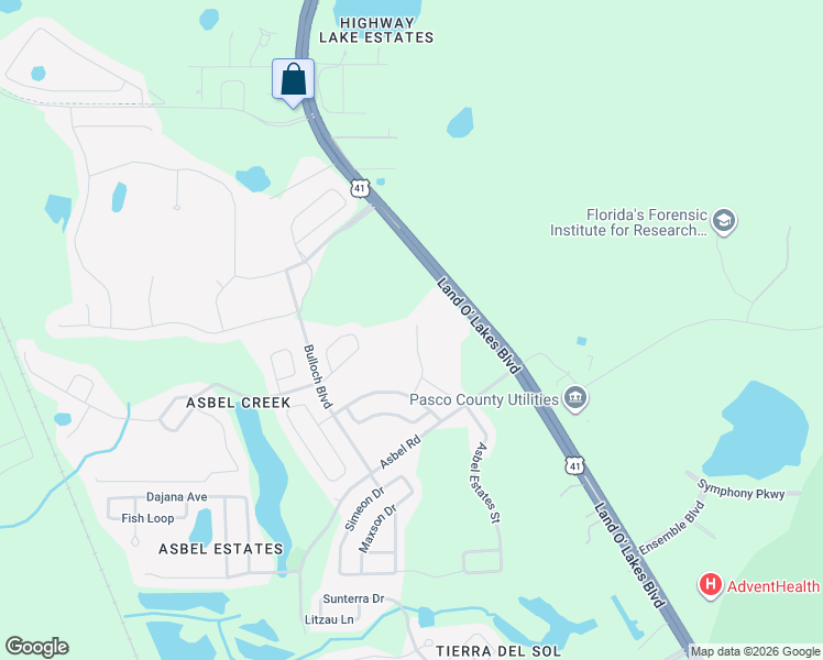 map of restaurants, bars, coffee shops, grocery stores, and more near 10113 Landport Way in Land O' Lakes