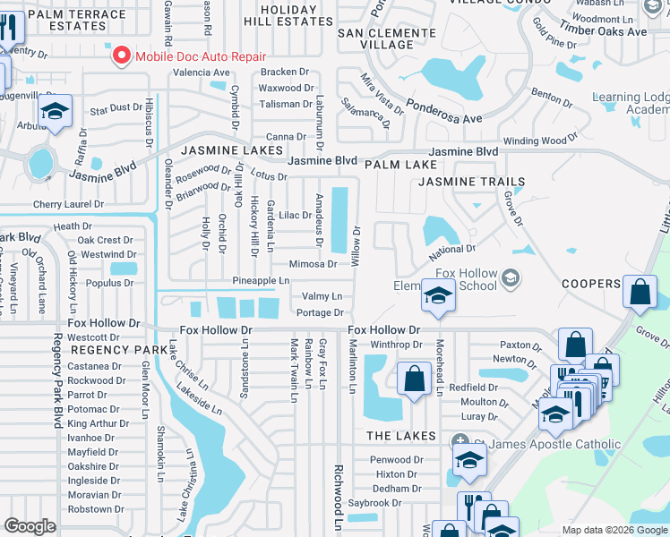 map of restaurants, bars, coffee shops, grocery stores, and more near 7943 Mimosa Drive in Port Richey