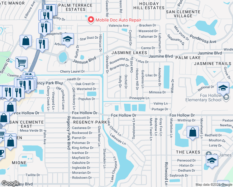 map of restaurants, bars, coffee shops, grocery stores, and more near 10141 Hoop Court in Port Richey