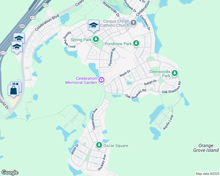 map of restaurants, bars, coffee shops, grocery stores, and more near 1258 Celebration Avenue in Kissimmee