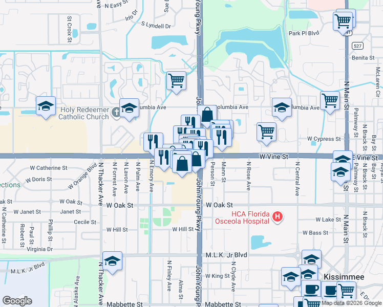 map of restaurants, bars, coffee shops, grocery stores, and more near in Kissimmee
