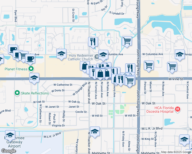map of restaurants, bars, coffee shops, grocery stores, and more near in Kissimmee