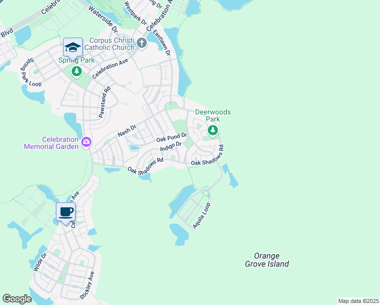 map of restaurants, bars, coffee shops, grocery stores, and more near 1052 Firethorn Street in Kissimmee