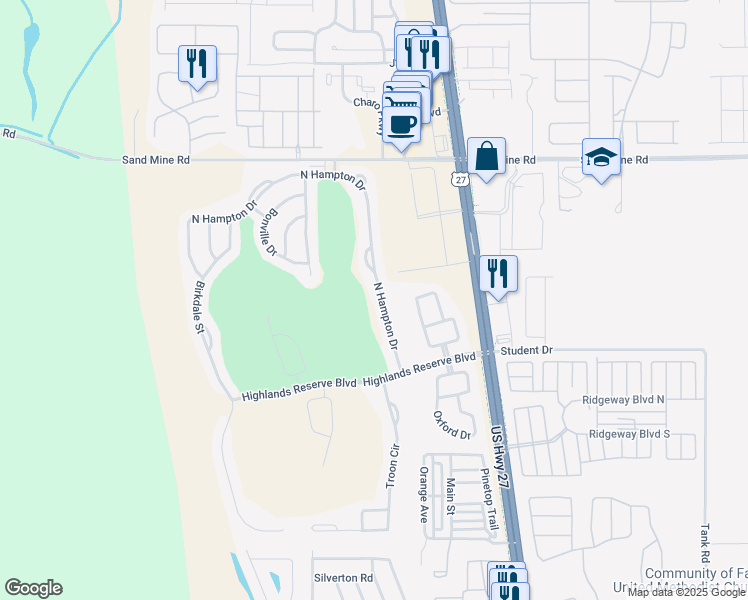 map of restaurants, bars, coffee shops, grocery stores, and more near 331 North Hampton Drive in Davenport
