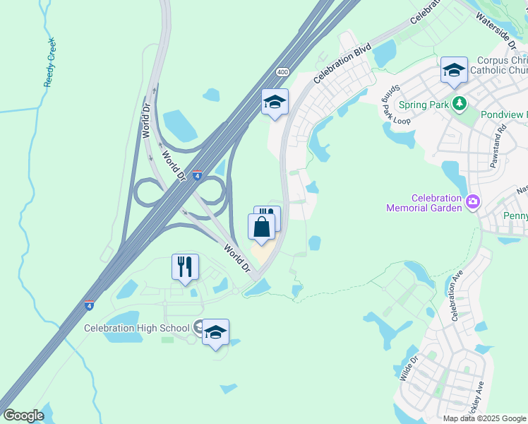 map of restaurants, bars, coffee shops, grocery stores, and more near 1658 Celebration Boulevard in Celebration