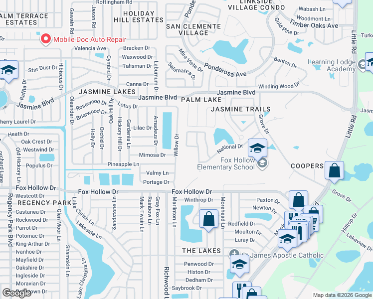 map of restaurants, bars, coffee shops, grocery stores, and more near 10149 Barnett Loop in Port Richey
