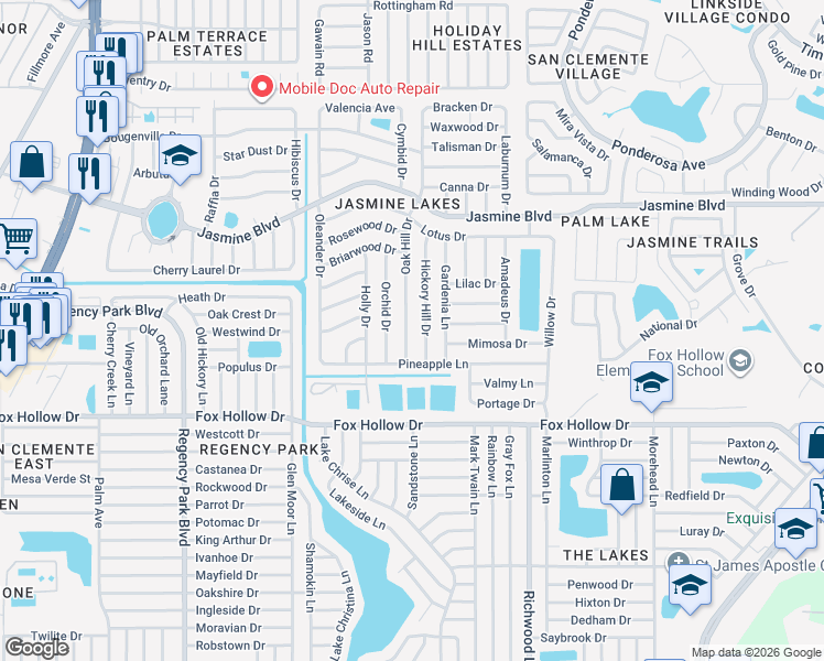 map of restaurants, bars, coffee shops, grocery stores, and more near 10133 Oak Hill Drive in Port Richey