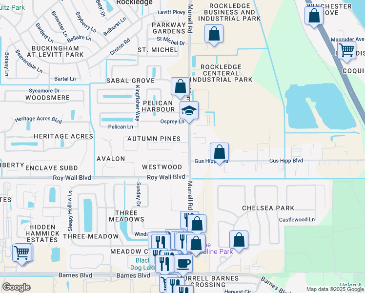 map of restaurants, bars, coffee shops, grocery stores, and more near 3225 Murrell Road in Rockledge