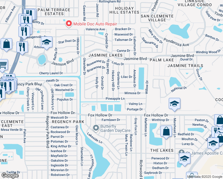 map of restaurants, bars, coffee shops, grocery stores, and more near 10139 Hickory Hill Drive in Port Richey