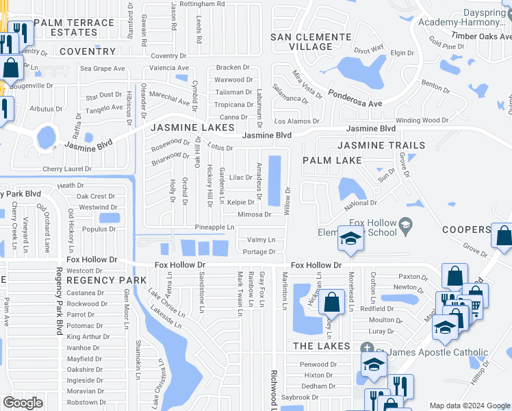 map of restaurants, bars, coffee shops, grocery stores, and more near 7922 Kelpie Drive in Port Richey