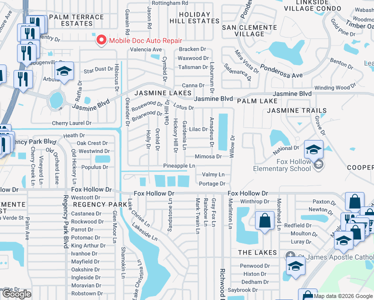 map of restaurants, bars, coffee shops, grocery stores, and more near 7814 Kelpie Drive in Port Richey