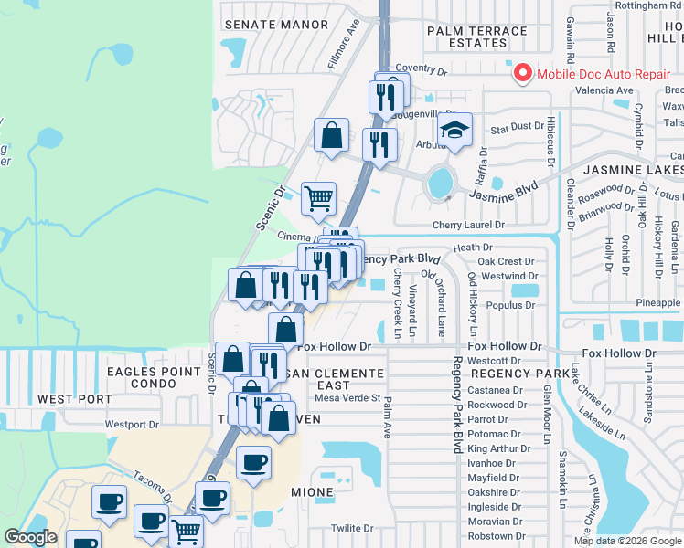 map of restaurants, bars, coffee shops, grocery stores, and more near 10156 U.S. 19 in Port Richey