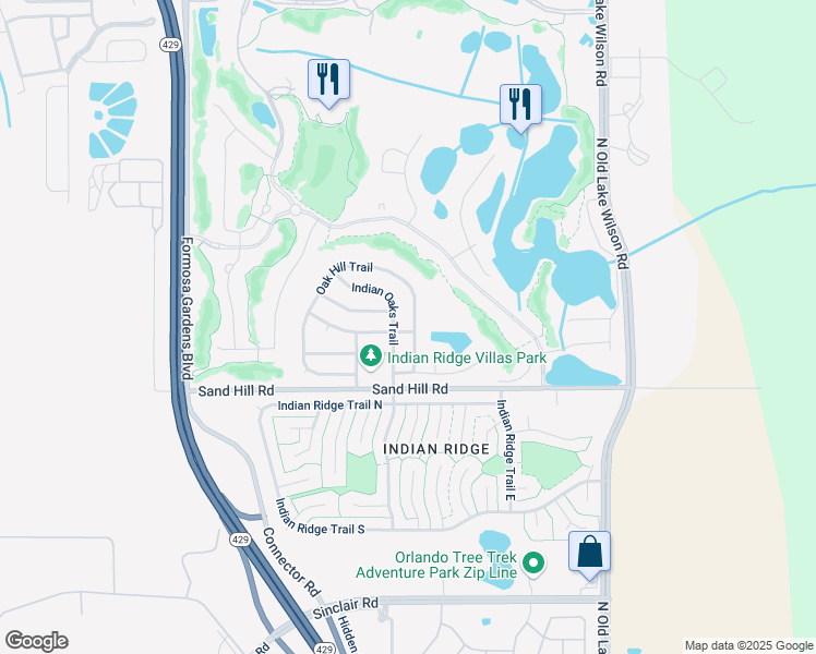 map of restaurants, bars, coffee shops, grocery stores, and more near 1520 Oak Hill Trail in Kissimmee