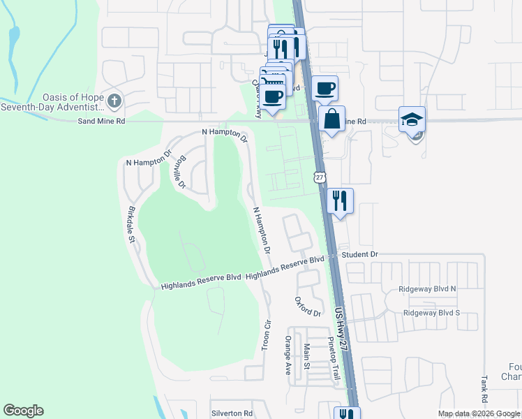 map of restaurants, bars, coffee shops, grocery stores, and more near 320 North Hampton Drive in Davenport