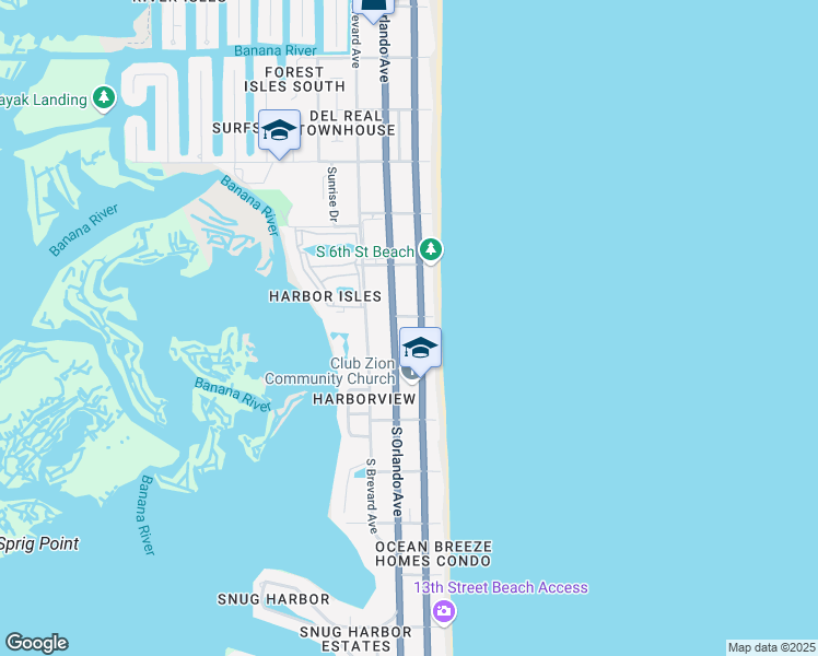 map of restaurants, bars, coffee shops, grocery stores, and more near 755 Florida A1A in Cocoa Beach