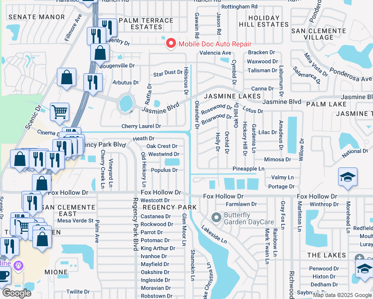 map of restaurants, bars, coffee shops, grocery stores, and more near 10206 Glen Moor Lane in Port Richey