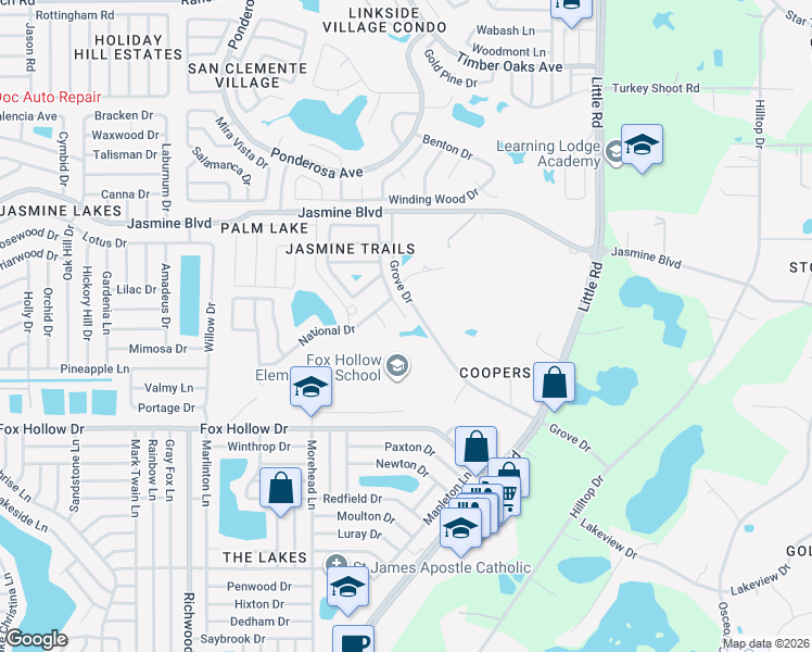 map of restaurants, bars, coffee shops, grocery stores, and more near 10204 Home Court in Port Richey