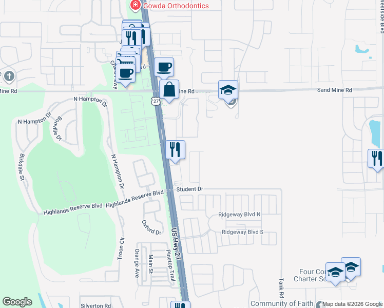 map of restaurants, bars, coffee shops, grocery stores, and more near 120 Trinity Ridge Circle in Davenport