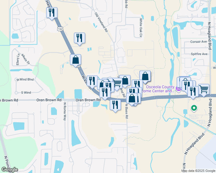 map of restaurants, bars, coffee shops, grocery stores, and more near 4453 U.S. 192 in Kissimmee