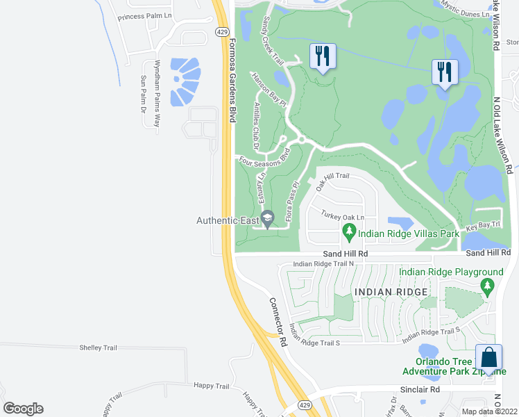 map of restaurants, bars, coffee shops, grocery stores, and more near 1747 Flora Pass Place in Kissimmee