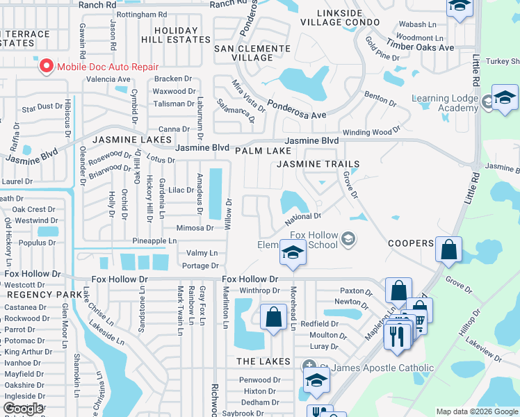 map of restaurants, bars, coffee shops, grocery stores, and more near 10311 Center Loop in Port Richey